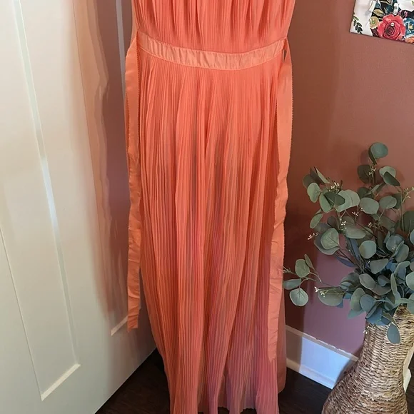 Vtg Vanity Fair coral pleats waist tie S Off-Shoulder flutter sleeve nightgown - Picture 10 of 16